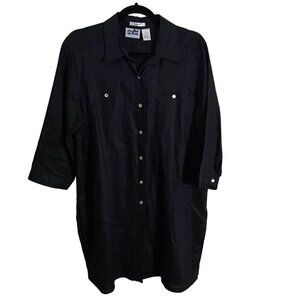 Edward 100% Irish Linen Lagonlook Black 3/4 Sleeve Shirt Dress Tunic Size L